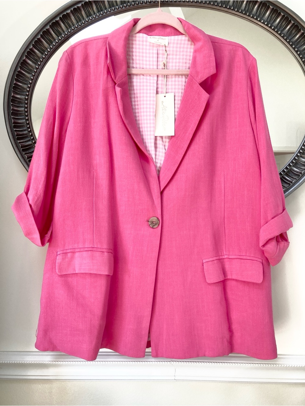 Allie Rose Oversized Pink Linen Blazer Medium